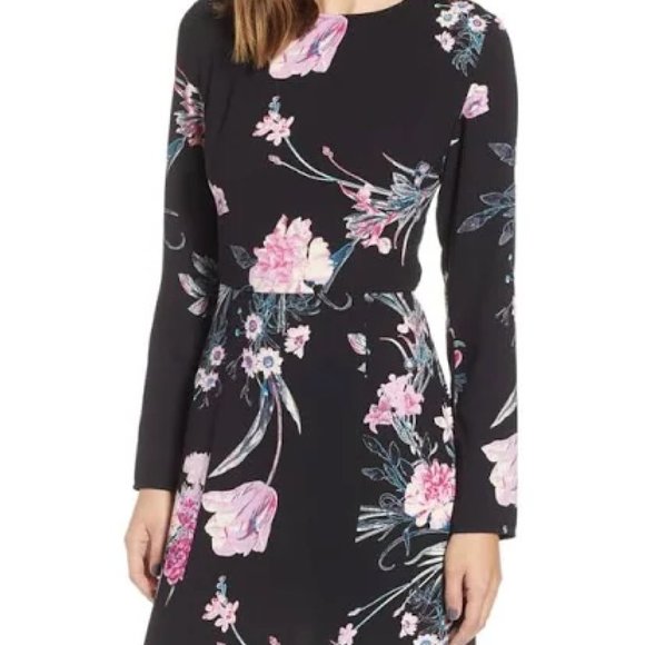 Leith Floral Long Sleeve Dress in Black Size XXS - Picture 5 of 5